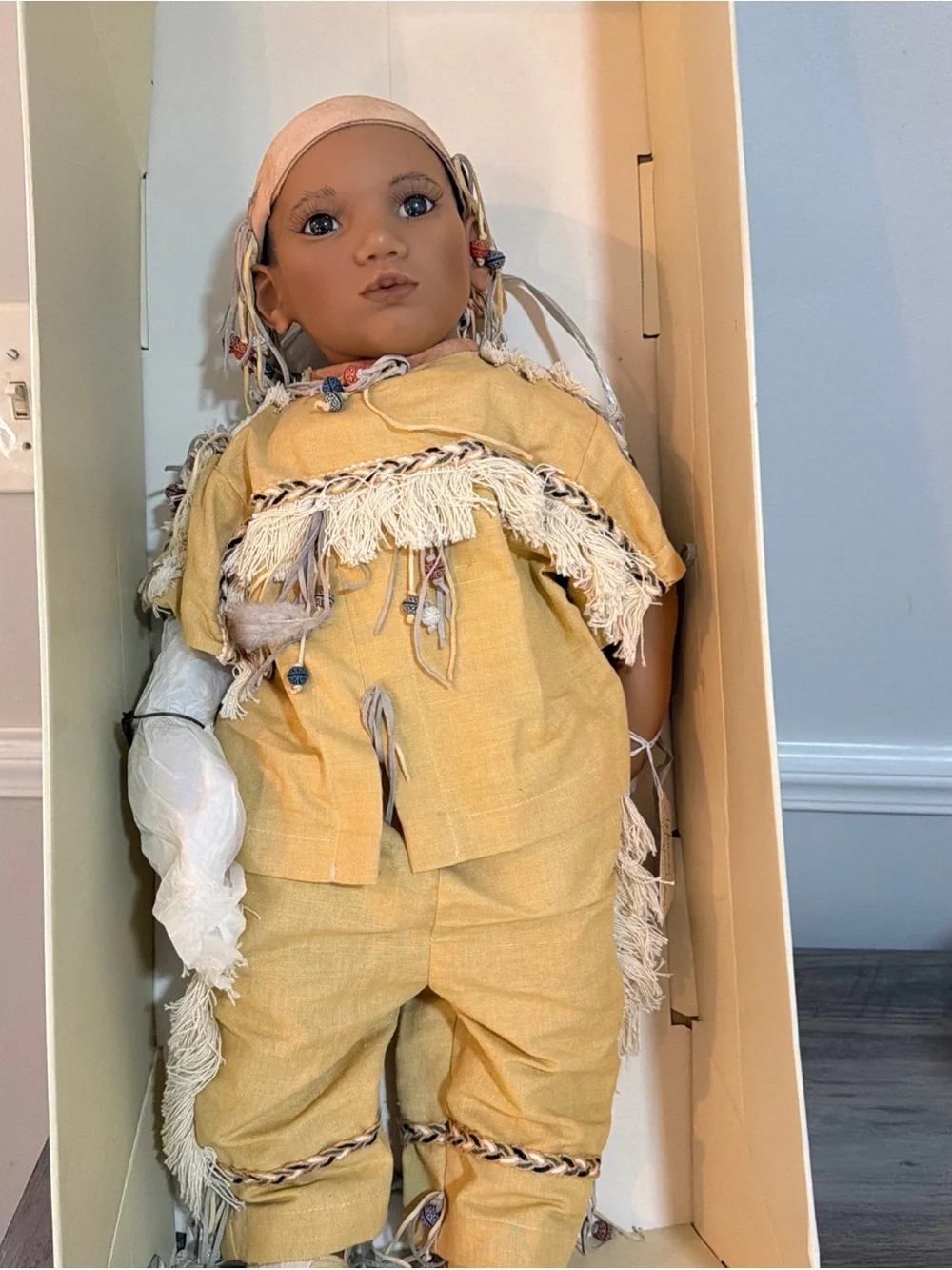 Annette Himstedt Doll Takuma Handcrafted Yellow Kids' Doll with Fringe Outfit